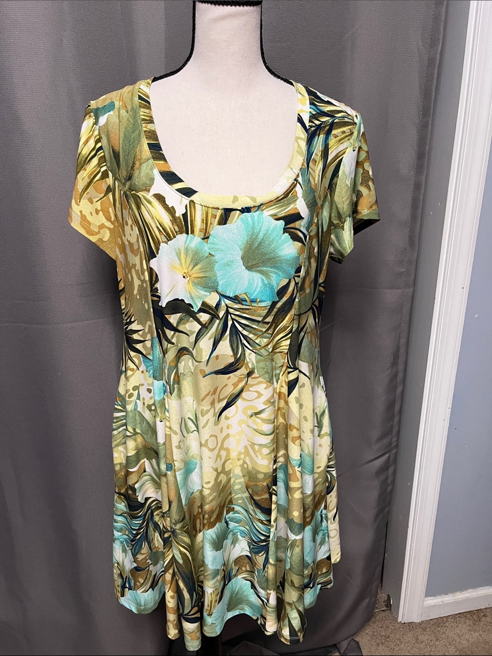Attitudes by Renee Aqua and Olive Floral Midi Dress